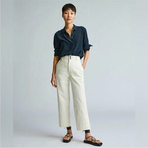 Everlane Organic Cotton Straight Leg Cropped Pant in Cream Size 12